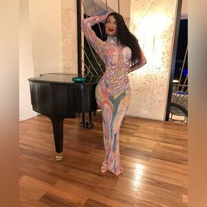 Multicolor Bedazzled Abstract Maxi Dress